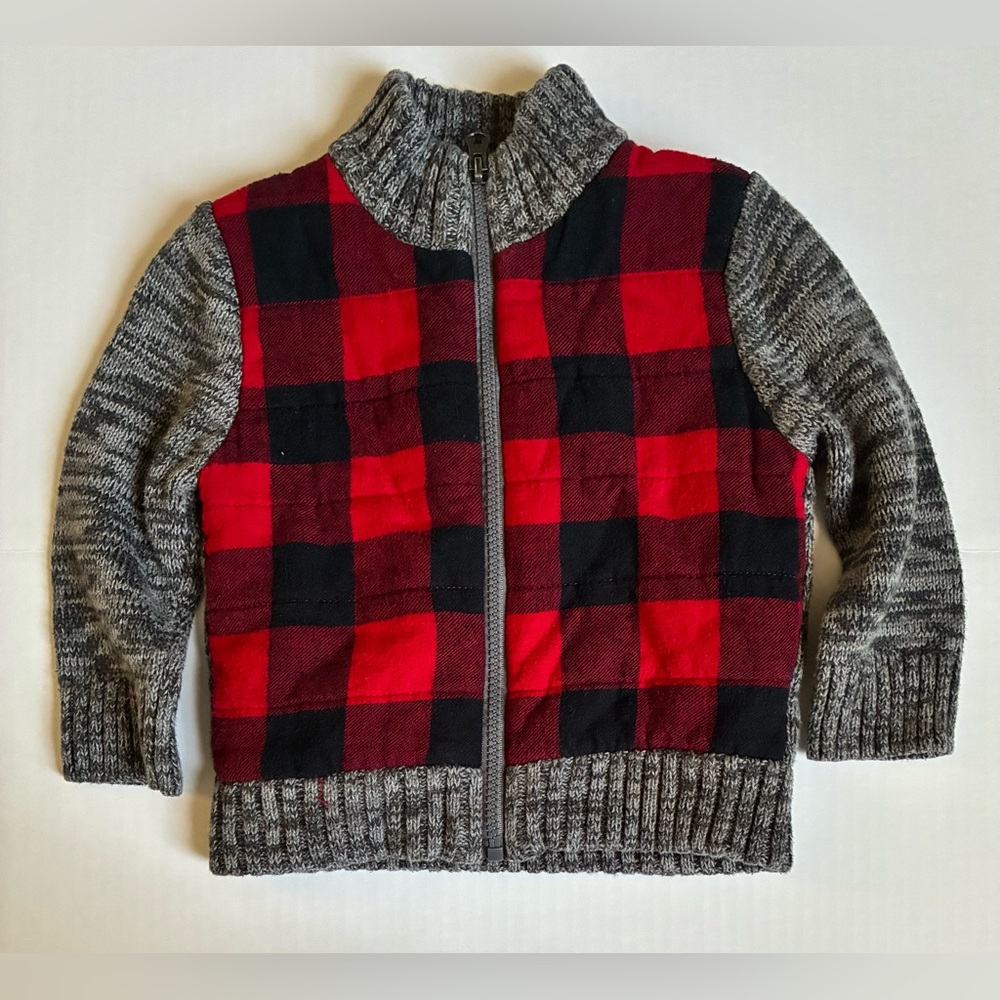 Cat & Jack Plaid Red and Gray Kids Sweater 18M